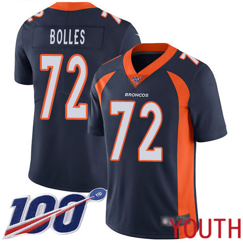 Youth Denver Broncos 72 Garett Bolles Navy Blue Alternate Vapor Untouchable Limited Player 100th Season Football NFL Jersey